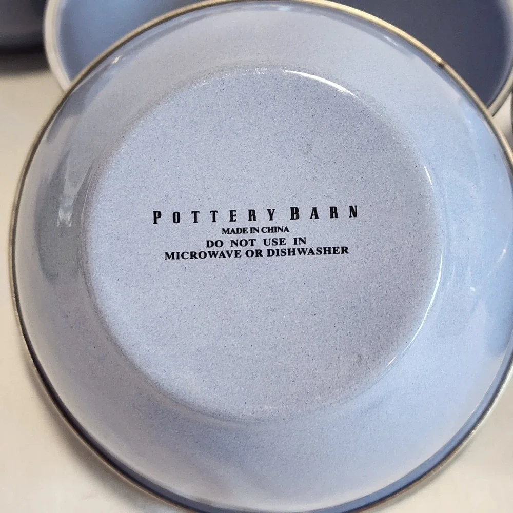 Pottery Barn Enamelware Bowls Set of 9 Pastel Green Blue White Metal Farmhouse